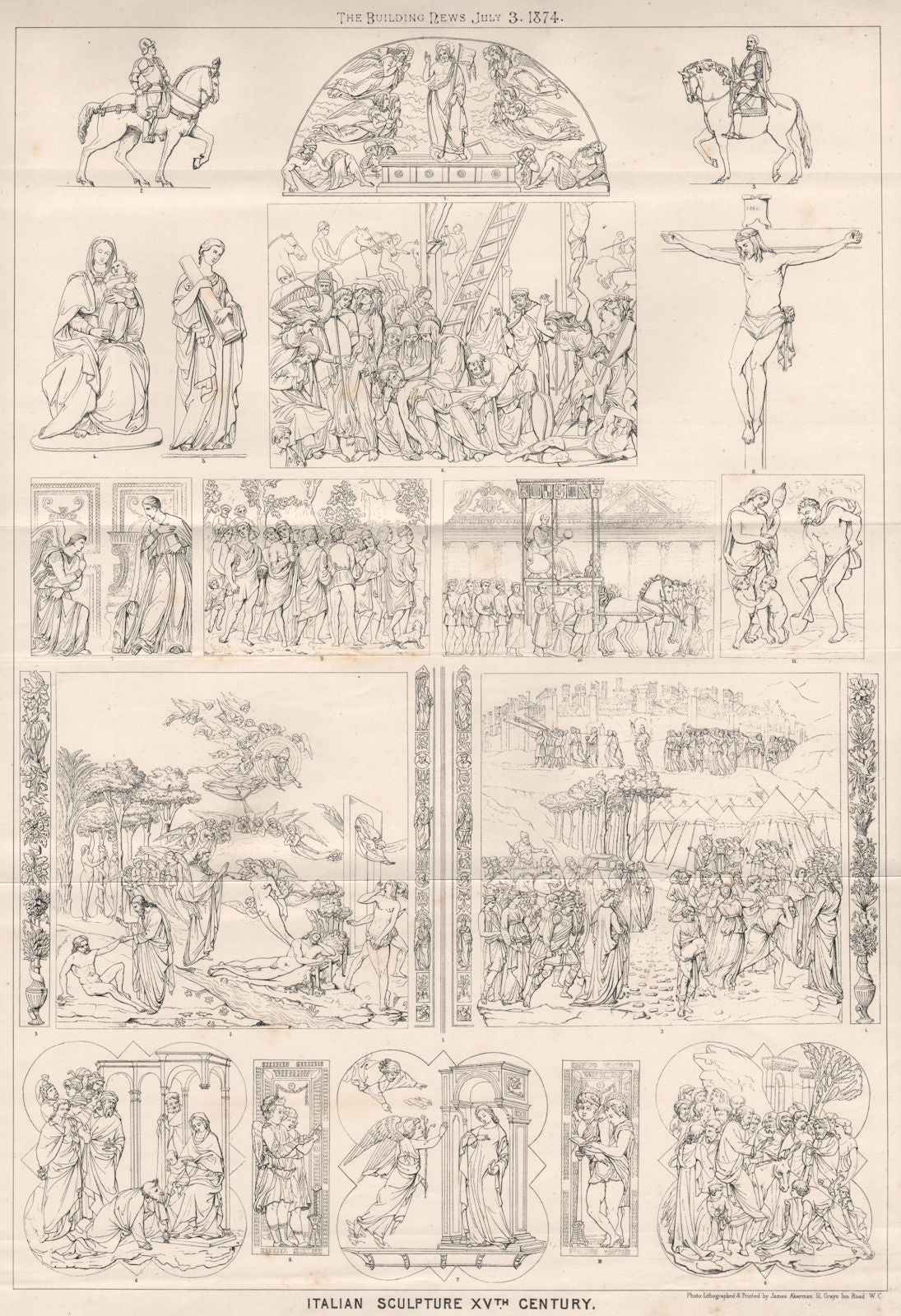 Italian sculpture XVth. Century. Italy 1874 old antique vintage print picture